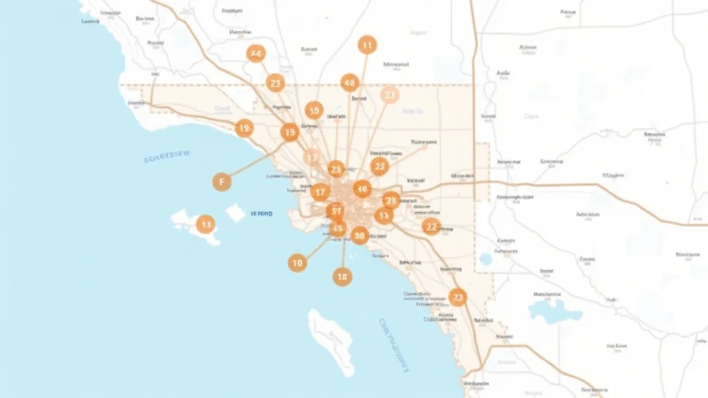 Detailed Orange County tech startup funding map with highlighted tech hubs and VC locations such as Irvine, Newport Beach, and Costa Mesa, modern satellite-style look.