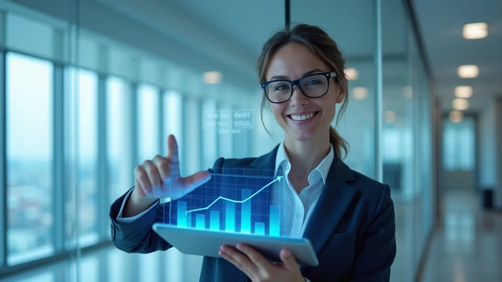 Business professional pointing at analytics dashboard tracking product market fit metrics