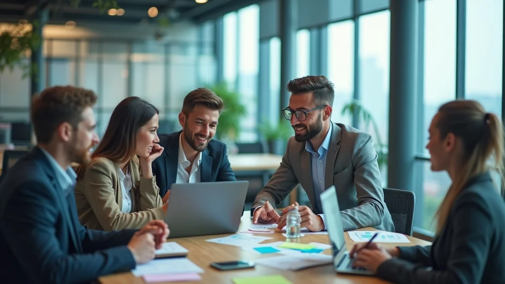 Professional startup team collaborating in a modern workspace, demonstrating principles from a scaling startups guide