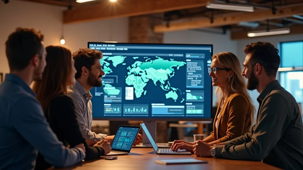 Orange County founders and data analysts reviewing AI pilot project results and dashboards in a modern collaborative workspace