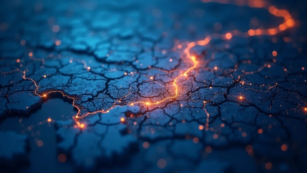 Dynamic data ecosystem visualization, abstract data streams, interconnected nodes in OC map motif, blue and tangerine colors &ndash; orange county tech startup ai-first business model