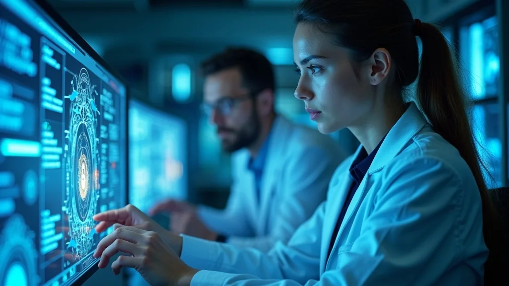 Cutting-edge AI laboratory, engineers with futuristic data screens, high-tech Orange County workspace, interactive AI displays &ndash; orange county tech startup ai-first business model