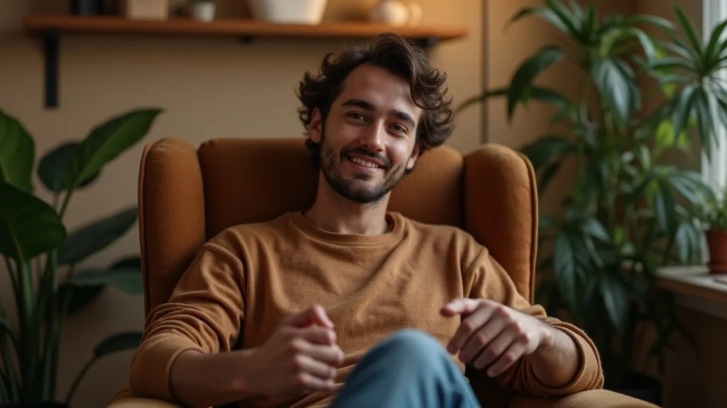Startup marketing strategies founder human-centric storytelling portrait in warm office environment