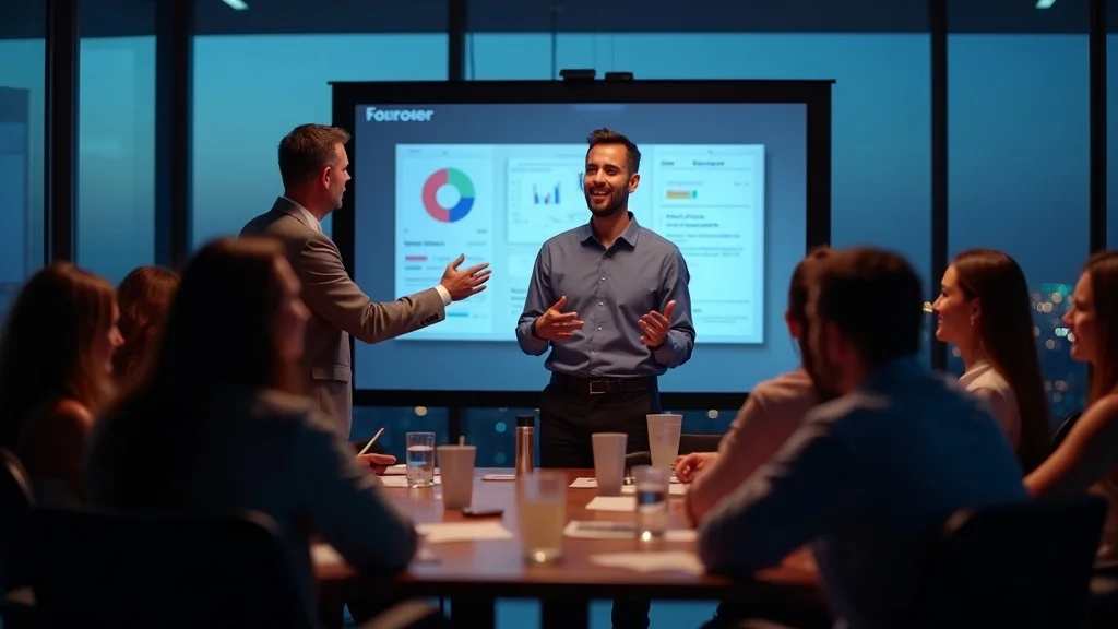 Hopeful Anaheim founder pitching to angel investors in a modern conference room — building market traction and securing startup funding in Orange County