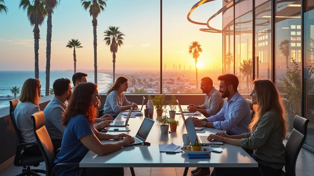 Orange County healthtech startup guide vibrant cityscape with digital health startup teams and modern innovation campuses