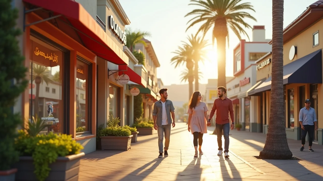 Orange County local businesses with Google Business Profile badges and smiling customers interacting outdoors