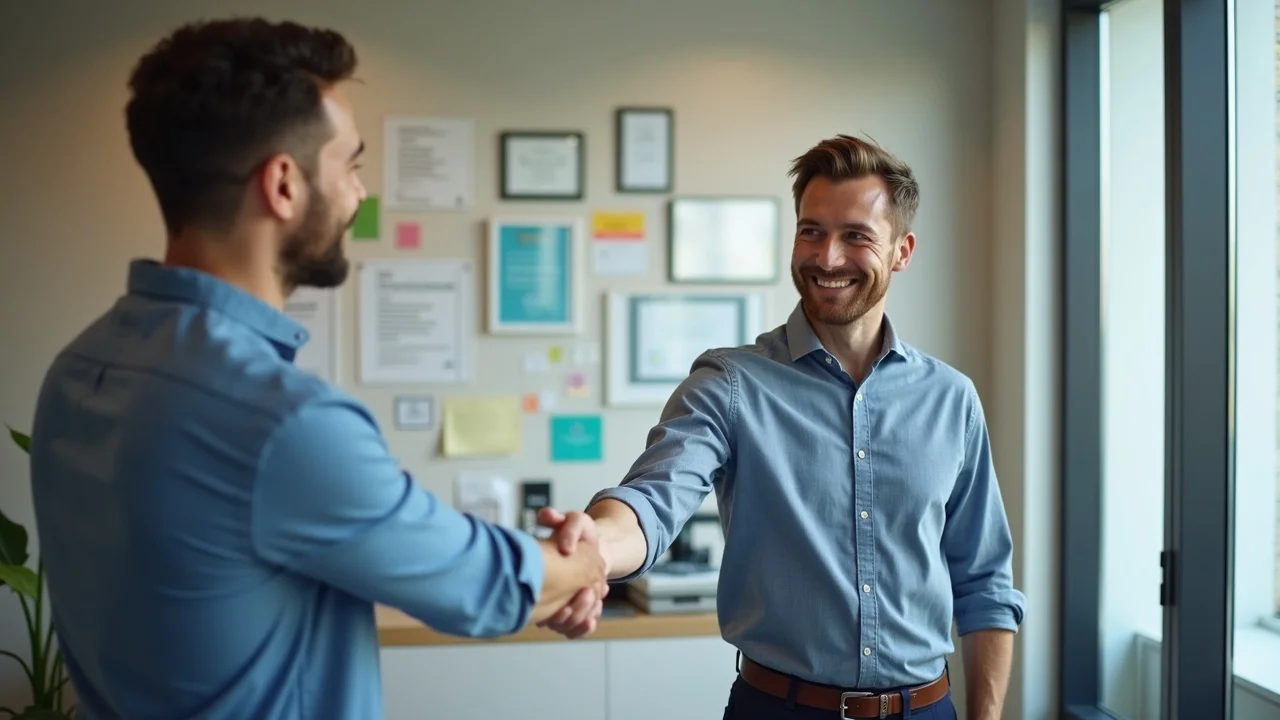 Trustworthy Orange County business owner shaking hands with satisfied customer