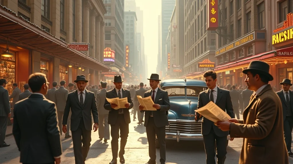 lively 1920s urban street with entrepreneurs and shoppers, representing the golden age of american business
