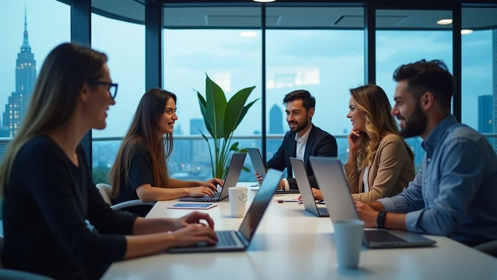 dynamic modern coworking space with diverse digital entrepreneurs collaborating, symbolizing the digital transformation of american business