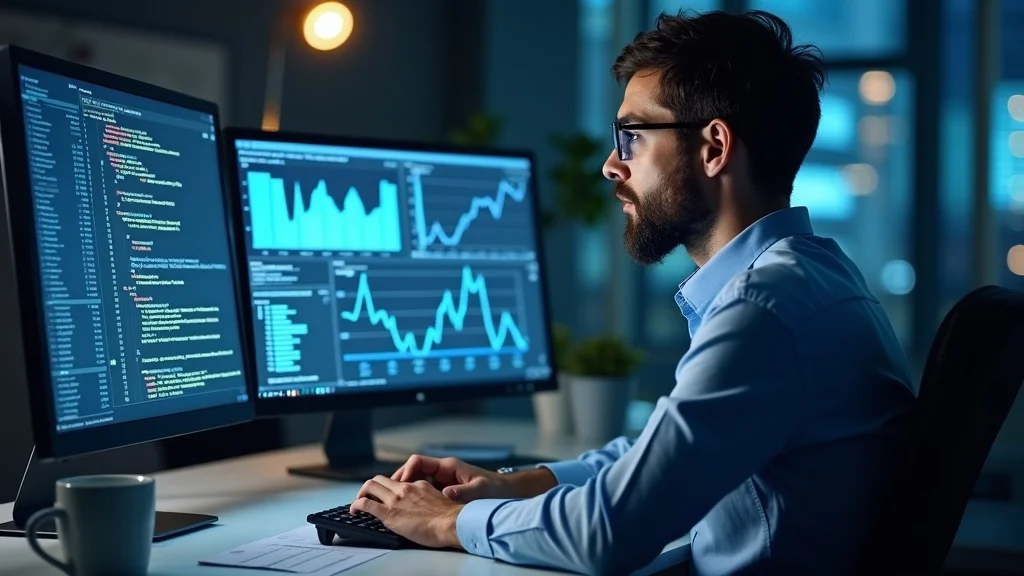 Modern analyst using multiple monitors for AI directory vetting