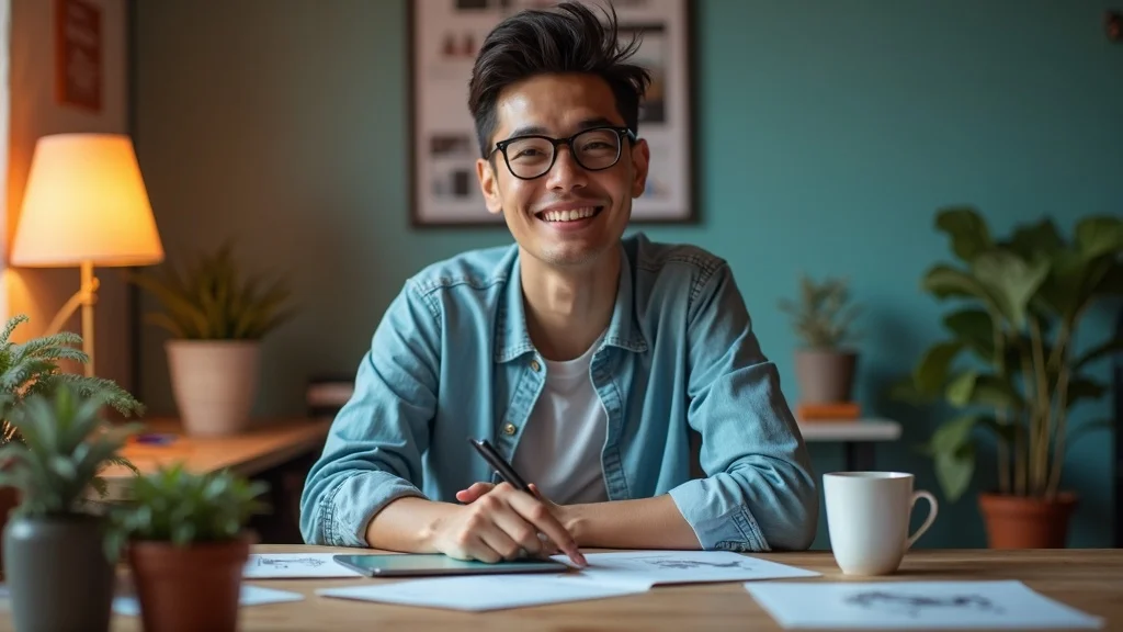 Optimistic entrepreneur preparing an Indiegogo campaign on a crowdfunding site for product validation and fundraising.