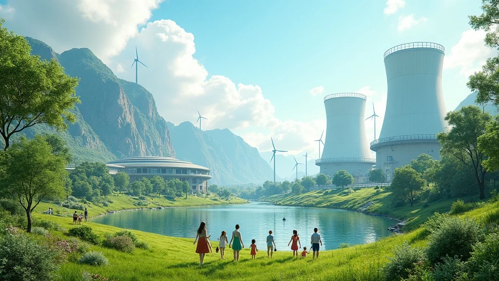 A vibrant, futuristic city powered by clean energy, families enjoying green parks in front of advanced fusion reactors, symbolizing the vision of the modern successors to Thomas Edison for a world without scarcity.