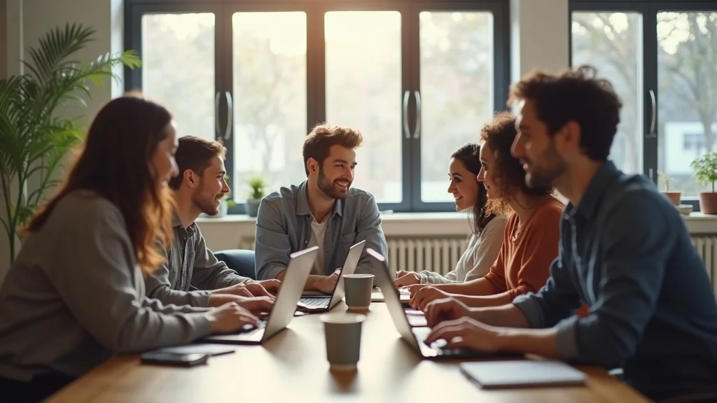 Vibrant startup founders researching the best startup funding platforms on laptops in a modern coworking office space.