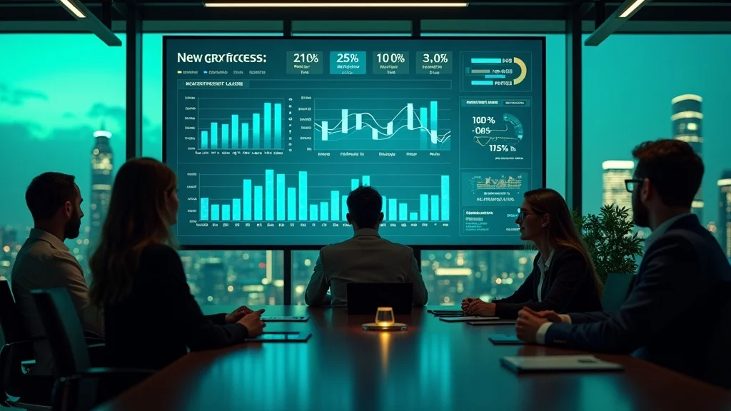 Startup team viewing proof-of-progress dashboard for media coverage verification: digital milestones, photorealistic, city view, high realism.