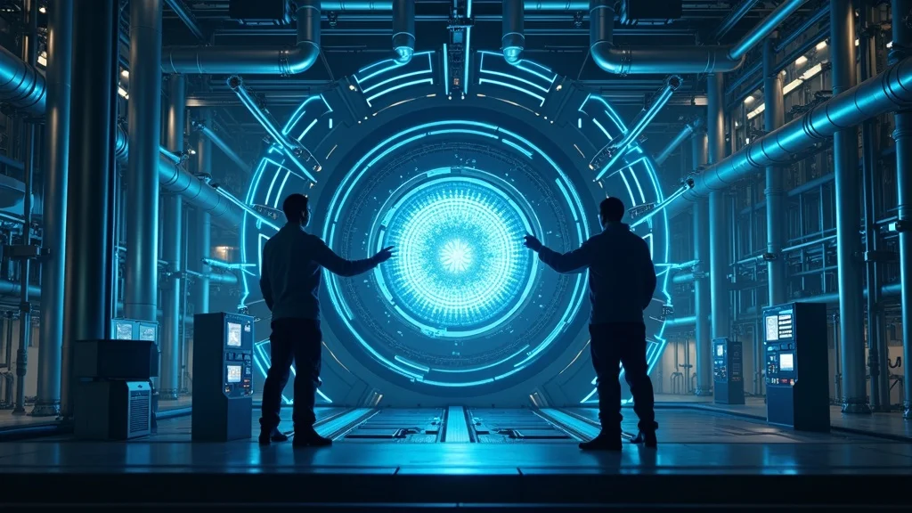 Advanced SPARC fusion reactor facility with forward-looking engineers monitoring reactor operations, symbolizing the bold ambitions of the modern successors to Thomas Edison.
