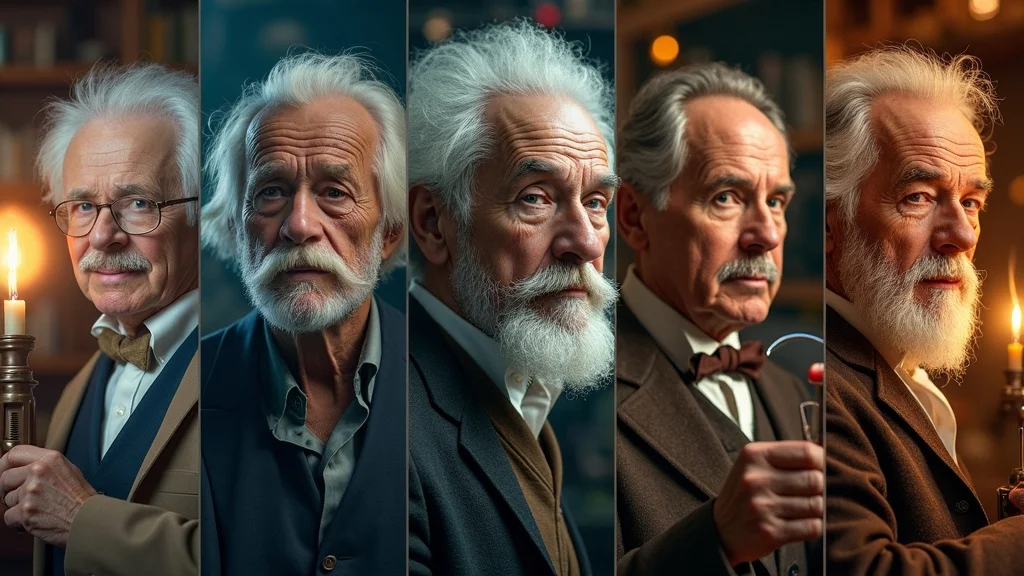 Photorealistic collage showing innovators from Thomas Edison’s 19th-century workshop to present fusion labs—demonstrating the evolving legacy of the modern successors to Thomas Edison in shaping our energy future.